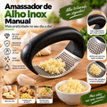 Amassador de alho inox circular manual com cabo preto