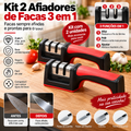 Kit com 2 afiadores de facas manual 3 em 1 vermelho e preto