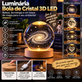 Luminária Bola de Cristal 3D LED Galáxia com base de madeira