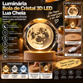 Luminária Bola de Cristal 3D LED Lua Cheia com base de madeira